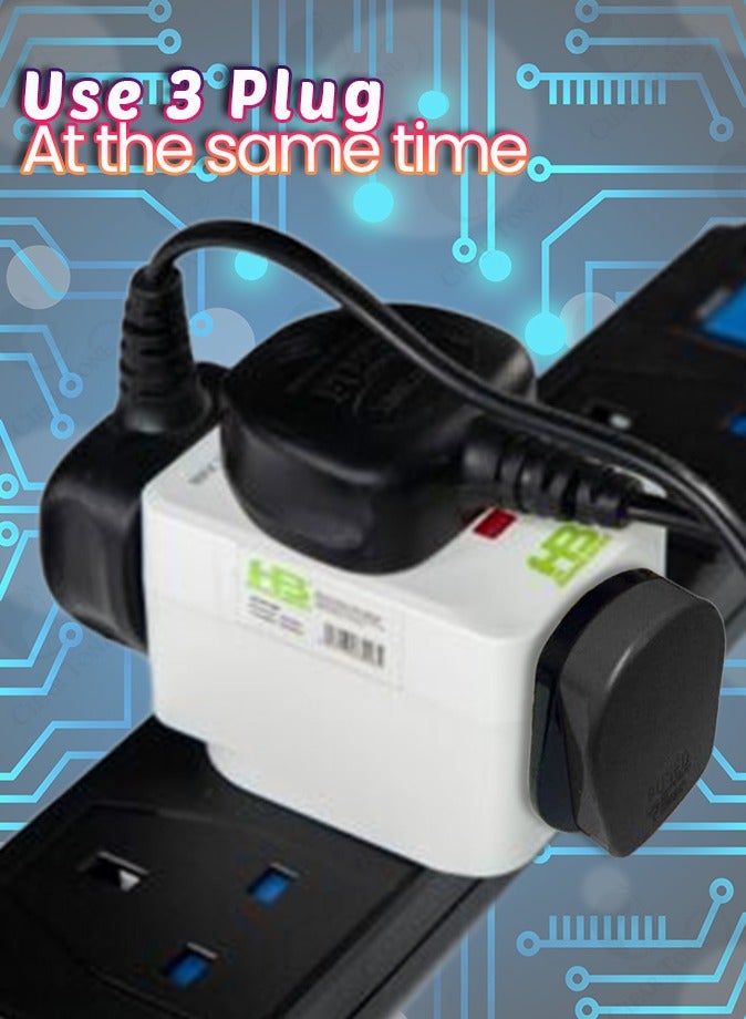 HOMEBEST HomeBest 13A 3-Way UK Travel Adaptor | Anti-Fire 750°C | PC Material & Copper, Neon Indicator|Non Stackable | Safe for Indoor Use  - Image 5