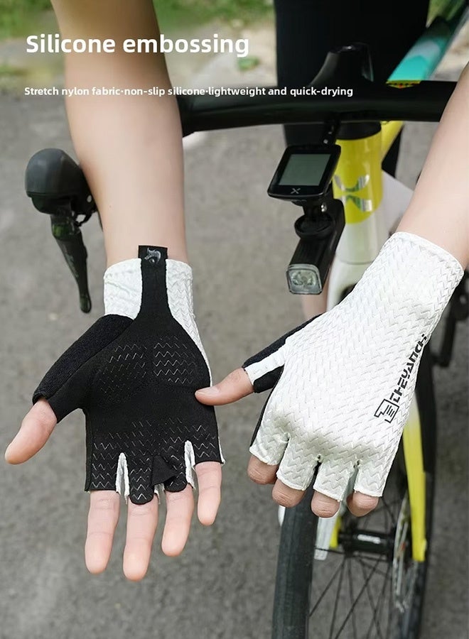 CAMPANAS Gym Gloves for Men & Women - Anti-Slip Silicone Grip Weightlifting Gloves, Breathable Mesh Workout Gloves with Wrist Support for Exercise, Cycling, Training & Fitness (White) - Image 3