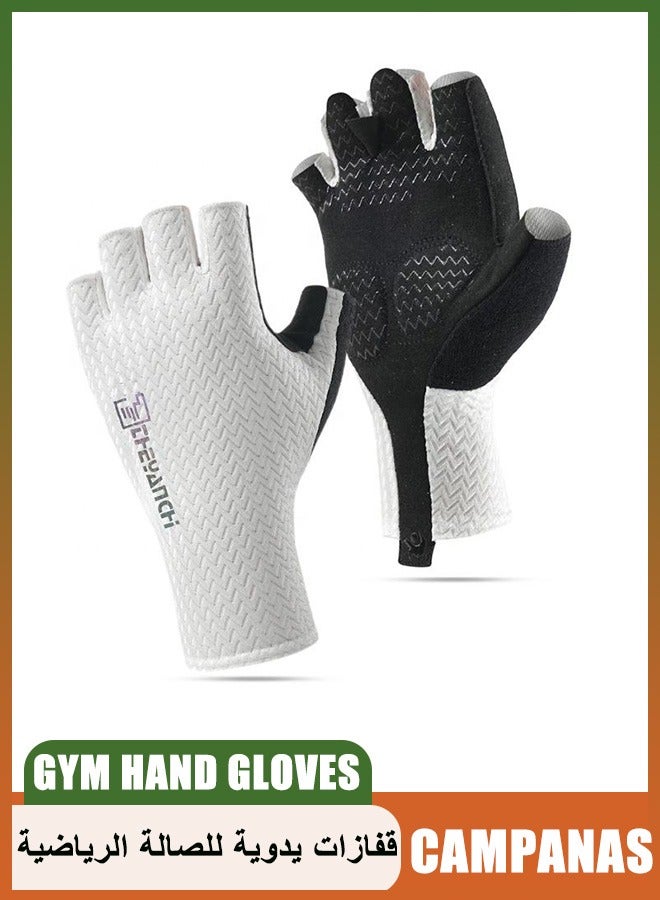 CAMPANAS Gym Gloves for Men & Women - Anti-Slip Silicone Grip Weightlifting Gloves, Breathable Mesh Workout Gloves with Wrist Support for Exercise, Cycling, Training & Fitness (White) - Image 1