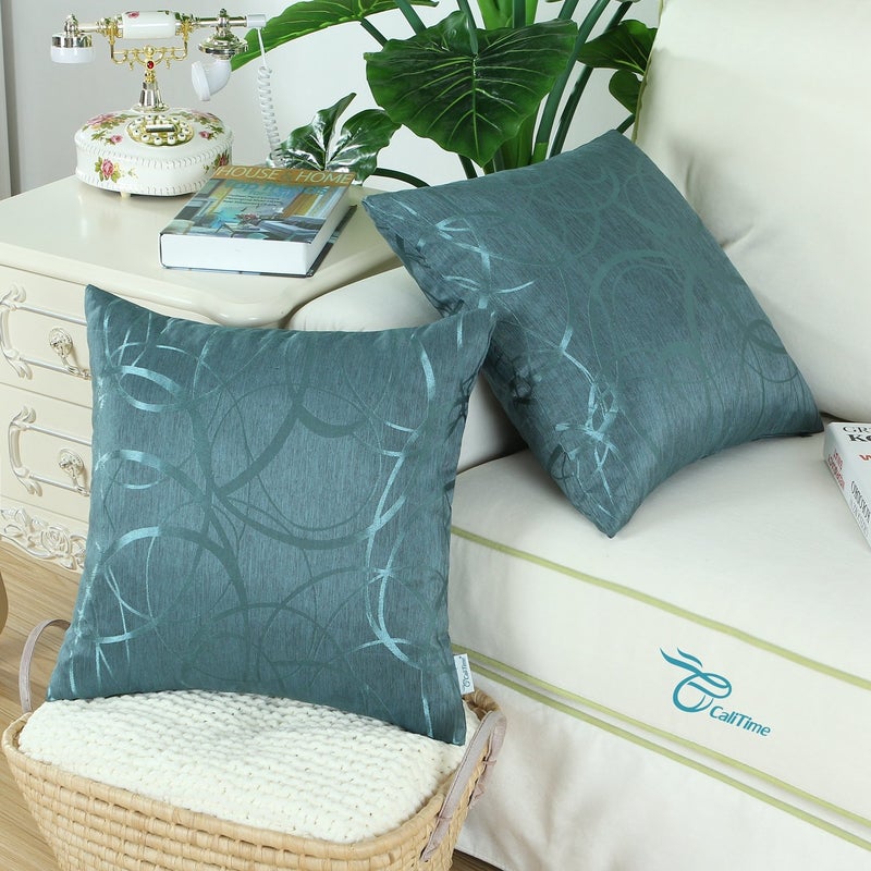 CaliTime CaliTime Throw Pillow Covers Pack of 2 Modern Shining & Dull Contrast Circles Rings Accent Geometric Cushion Cases Shells for Couch Sofa Home Decor 18 X 18 Inches Teal  - Image 4
