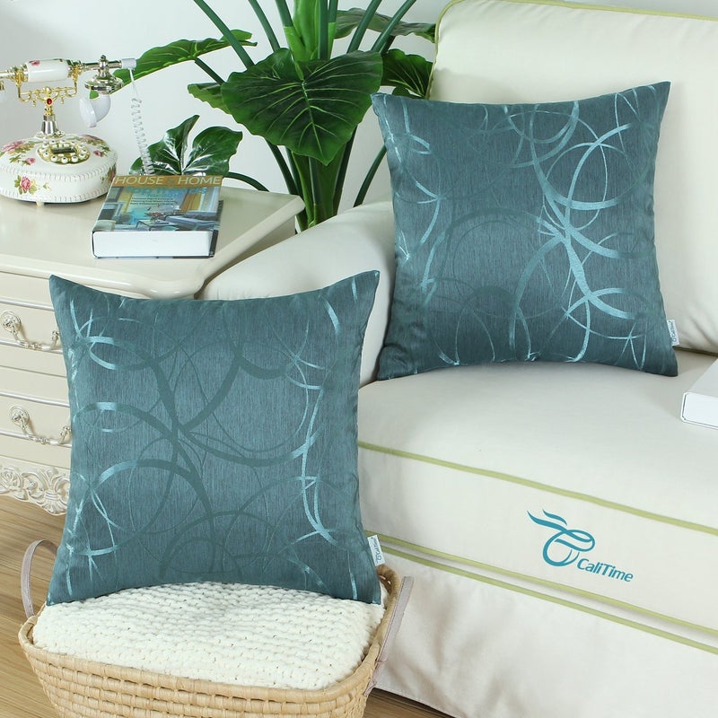 CaliTime CaliTime Throw Pillow Covers Pack of 2 Modern Shining & Dull Contrast Circles Rings Accent Geometric Cushion Cases Shells for Couch Sofa Home Decor 18 X 18 Inches Teal  - Image 2