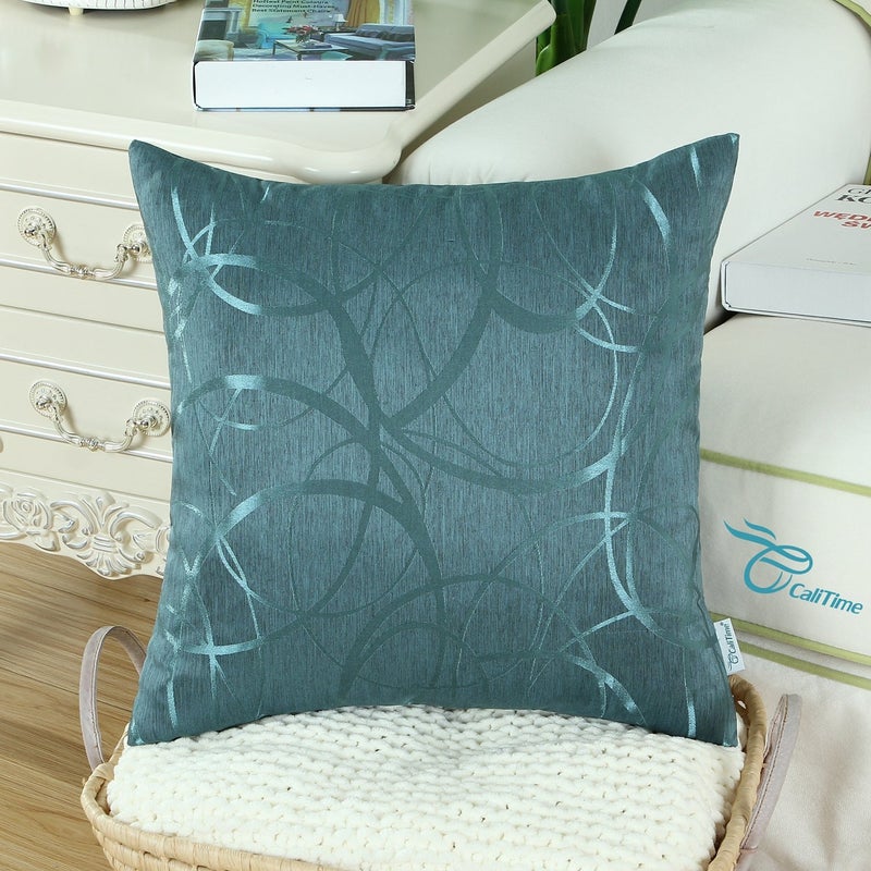 CaliTime CaliTime Throw Pillow Covers Pack of 2 Modern Shining & Dull Contrast Circles Rings Accent Geometric Cushion Cases Shells for Couch Sofa Home Decor 18 X 18 Inches Teal  - Image 3