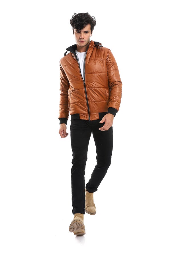 Andora - Zipper Closure Double Face Printed & Waterproof Jacket - Cramel Brown & Black_Multicolour - Image 1