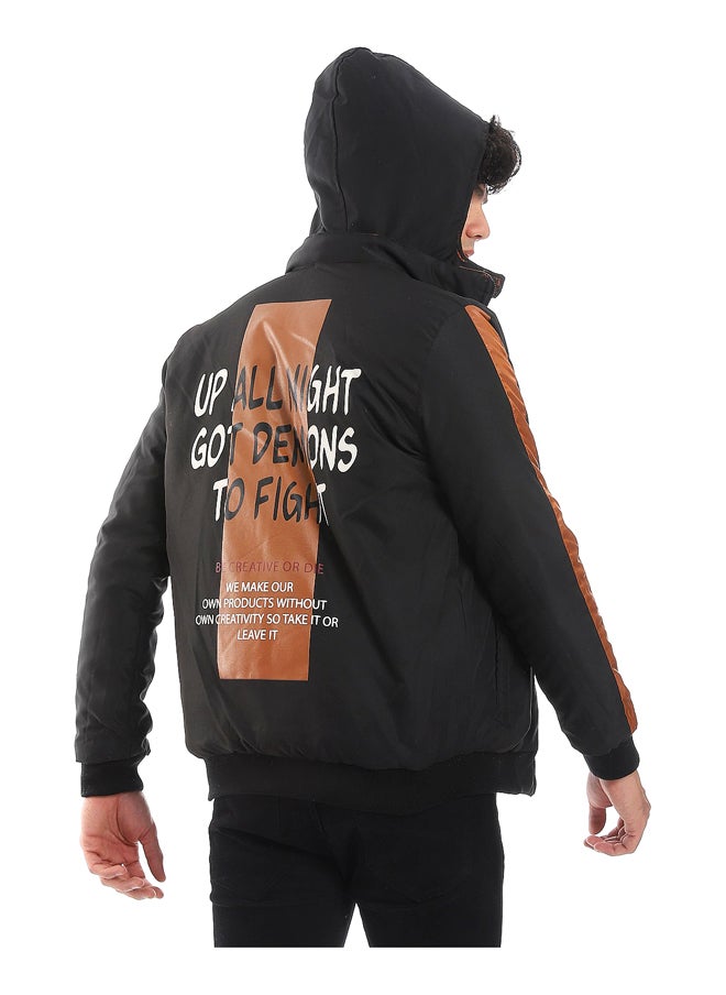 Andora - Zipper Closure Double Face Printed & Waterproof Jacket - Cramel Brown & Black_Multicolour - Image 1