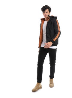 Zipper Closure Double Face Printed & Waterproof Jacket - Cramel Brown & Black_Multicolour