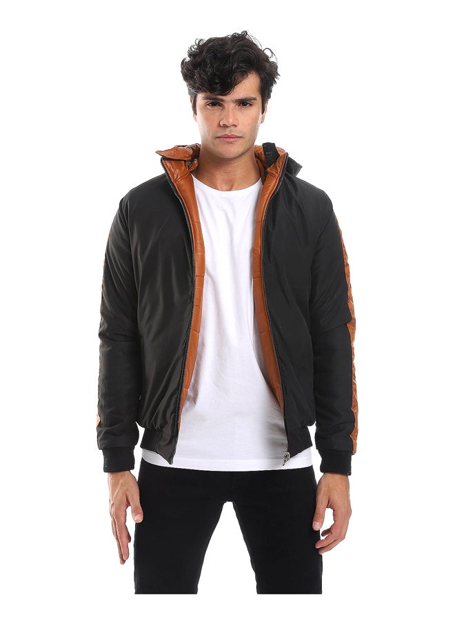 Andora - Zipper Closure Double Face Printed & Waterproof Jacket - Cramel Brown & Black_Multicolour - Image 1