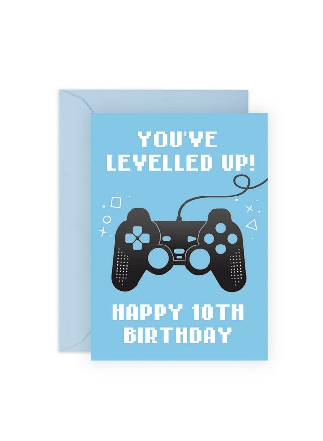Central 23 Fun Tenth Birthday Card For Boys - 'You'Ve Levelled Up!' - Happy 10Th Birthday - 10 Year Old - Blue Greeting Card For Gamers - For Kids - Gift For Son, Grandson - With Stickers  - Image 1