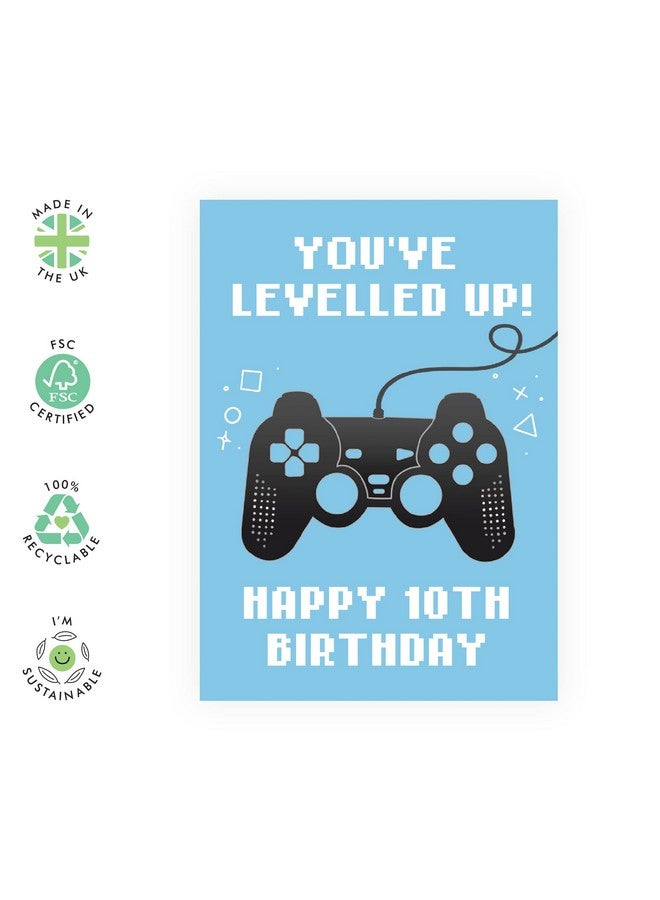 Central 23 Fun Tenth Birthday Card For Boys - 'You'Ve Levelled Up!' - Happy 10Th Birthday - 10 Year Old - Blue Greeting Card For Gamers - For Kids - Gift For Son, Grandson - With Stickers  - Image 2