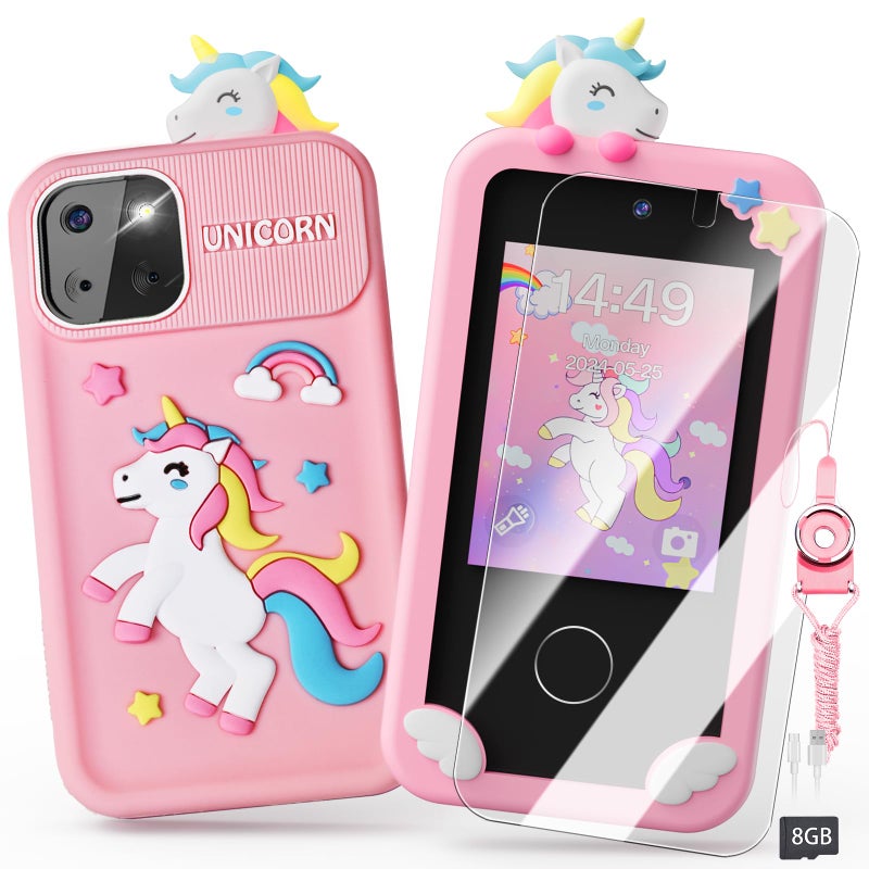 Luyiilo Kids Smart Phone Toys for GirlsUnicorn Gift Toys for Girls Ages 39 Christmas Birthday Gifts Mini Smart Phone Toys With 28 Touchscreen 16 Learning Games Dual Camera Music Player 8G SD Card - Image 2