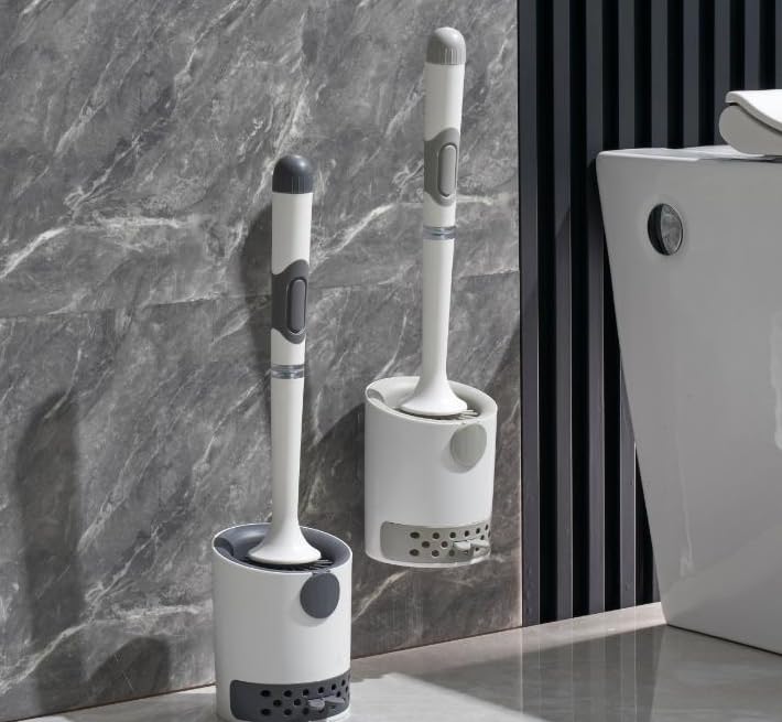 Envop Toilet Cleaner Brush Toilet Brush Cleaning Brush Hanging Wall Floor Dual Purpose Long Handle Brush with Base Toilet Brush Set No Dead Corner Cleaning Tools Bathroom Accessories