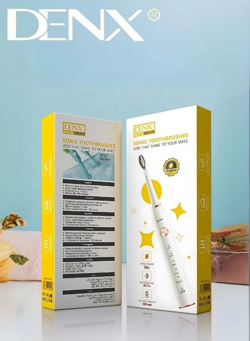دينكس فرشاة أسنان كهربائية مع 3 رؤوس فرشاة محرك بالموجات فوق الصوتية 5 أوضاع ، قابلة لإعادة الشحن ، آي بي إكس 7 مقاوم للماء ، فرشاة أسنان كهربائية للبالغين والمراهقين DX2579 - Image 5