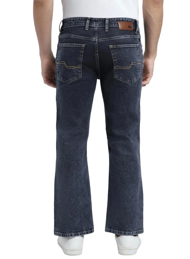 دينيس لينغو Men's Indigo Cotton Blend Solid Full Length Bootcut Jeans