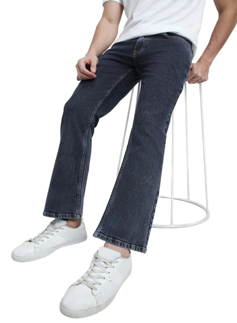 دينيس لينغو Men's Indigo Cotton Blend Solid Full Length Bootcut Jeans