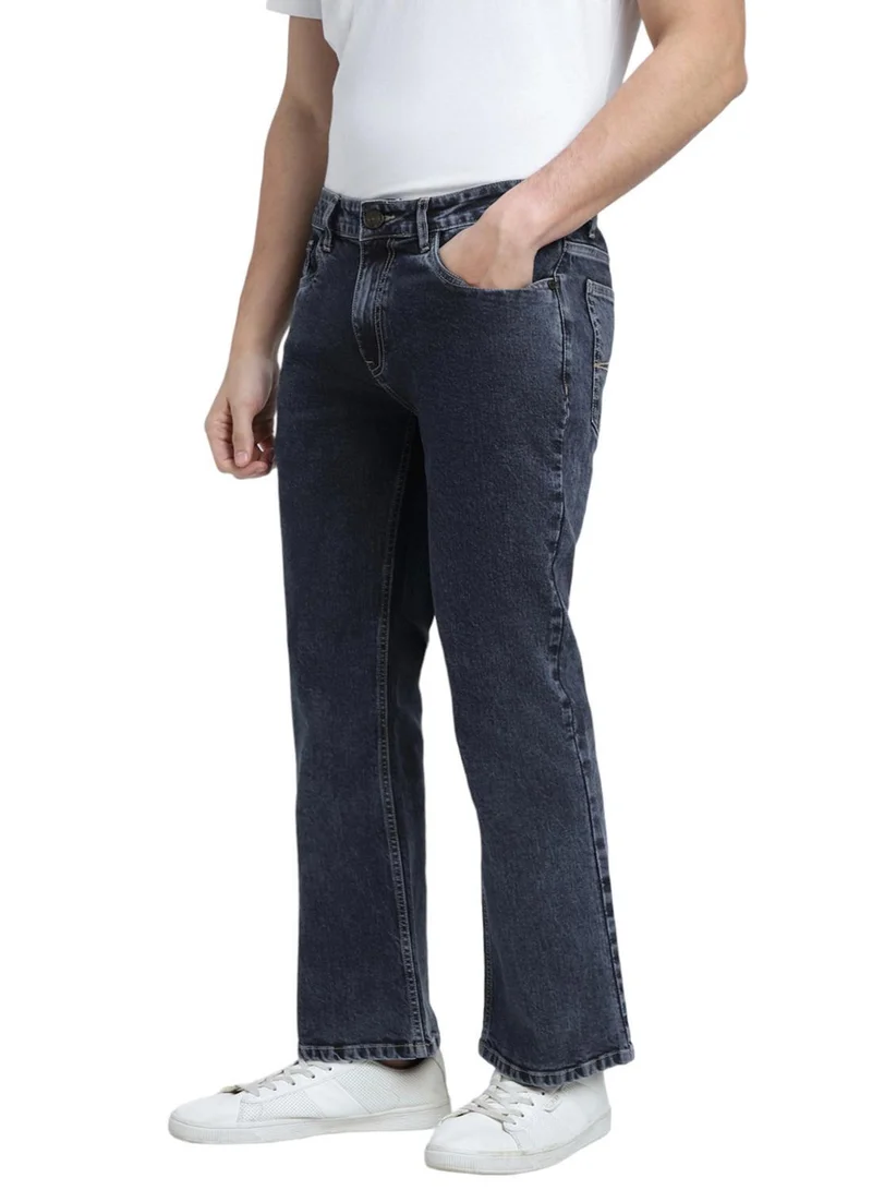 دينيس لينغو Men's Indigo Cotton Blend Solid Full Length Bootcut Jeans