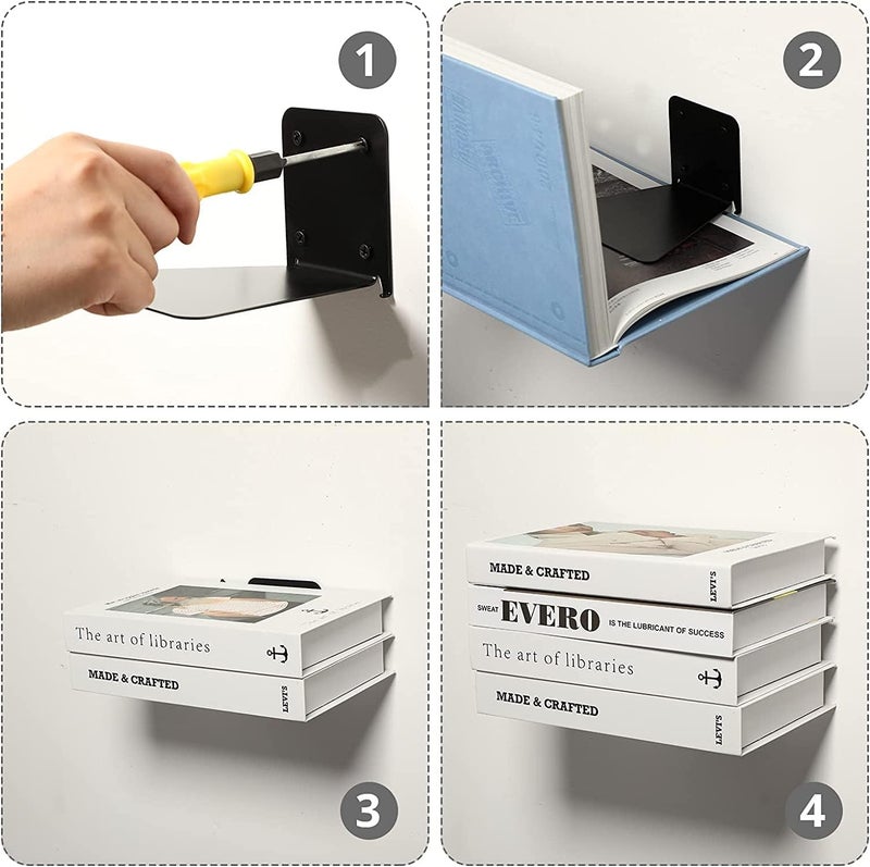 ROLLYWARE Unique Design Invisible Bookshelf Metal Heavy Floating Book Shelf Wall mountad Shelf Holder Hanging Home Storage Rack for Home Wall Decoration (Hold Upto 10 Books per self) Pack of 10 - Image 4