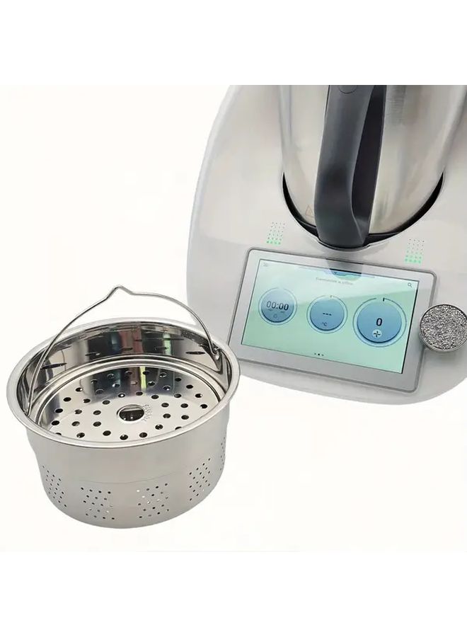 سلة البخار المصنوعة من الفولاذ المقاوم للصدأ 304 مع مقبض مريح، باللون الفضي، متوافقة مع Thermomix TM5 وTM6، تصميم متعدد الاستخدامات للبخار والغسل والشطف، متينة وسهلة التنظيف، أداة طهي حديثة مثقبة للمطبخ. - Image 2