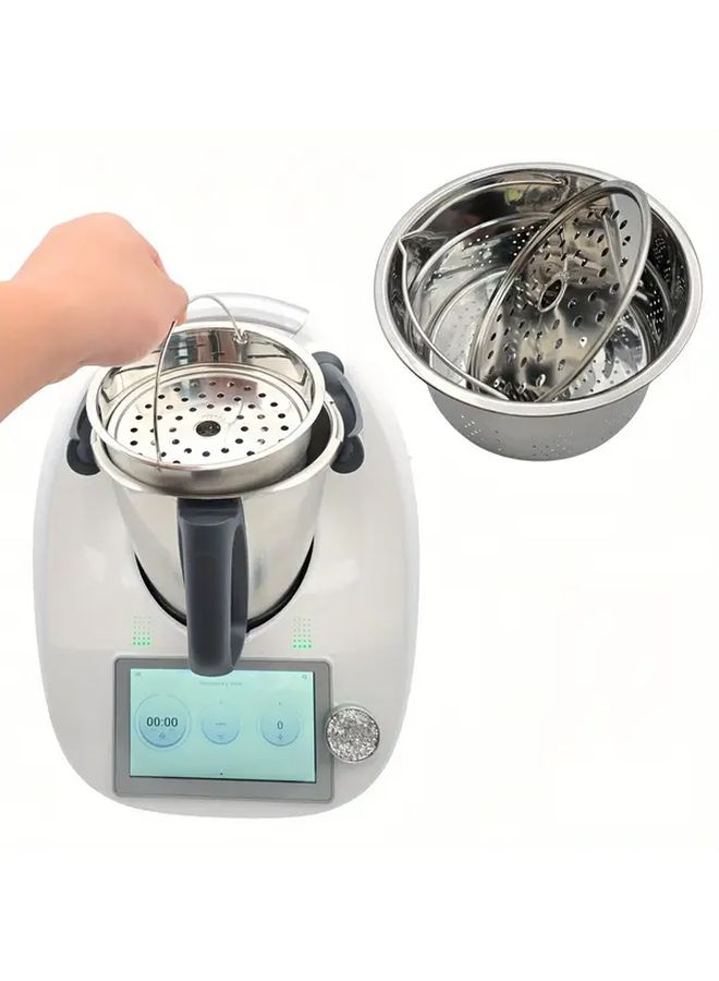 سلة البخار المصنوعة من الفولاذ المقاوم للصدأ 304 مع مقبض مريح، باللون الفضي، متوافقة مع Thermomix TM5 وTM6، تصميم متعدد الاستخدامات للبخار والغسل والشطف، متينة وسهلة التنظيف، أداة طهي حديثة مثقبة للمطبخ. - Image 3