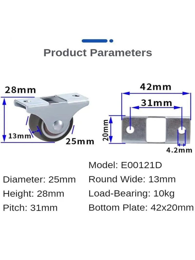 1 Inch Soft Rubber Silent Directional Drawer Wheels Universal Furniture Rollers 4Pcs - Image 3