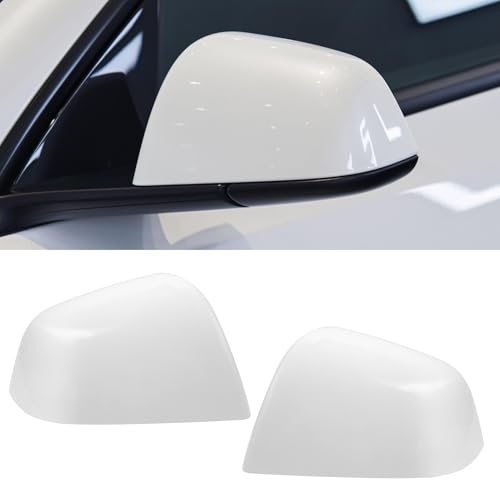 Jaronx Compatible with Tesla Model Y Mirror Caps Side Mirror Replacement 2020-2024,Left Right Rear View Mirror Cover,Side Mirror Cover Cap for Tesla Model Y Accessories (Pearl White) - Image 1
