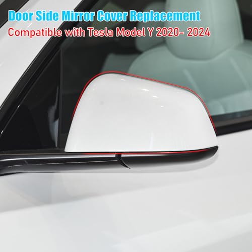Jaronx Compatible with Tesla Model Y Mirror Caps Side Mirror Replacement 2020-2024,Left Right Rear View Mirror Cover,Side Mirror Cover Cap for Tesla Model Y Accessories (Pearl White) - Image 3
