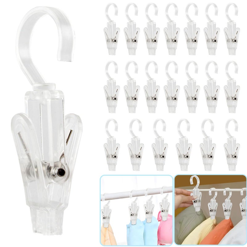 VinBee Vinbee 20 PCS Laundry Hooks with Clips Super Strong Plastic Home Travel Swivel Hanging Hanger Closet Organizer Clamps Socks Boot Bras Towels for Bathroom Wardrobe Kitchen Office  43 Inches Clear 