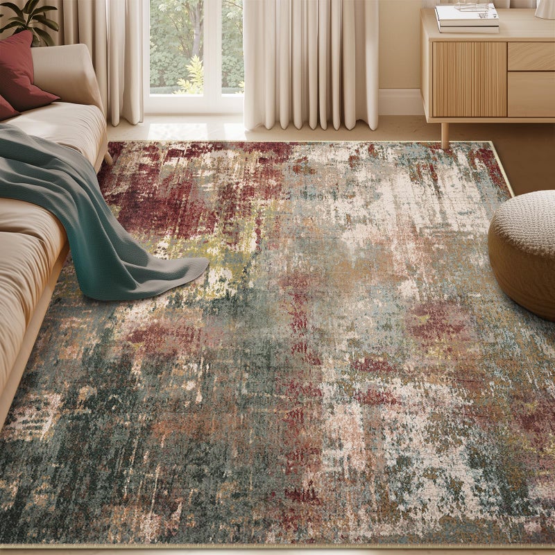 RELEANY Washable Area Rugs 5x7 NonSlip Modern Abstract Soft for Living Room Entryway Bedroom Nursery Print Pattern Brown Rust Red Green Blue Multi - Image 2