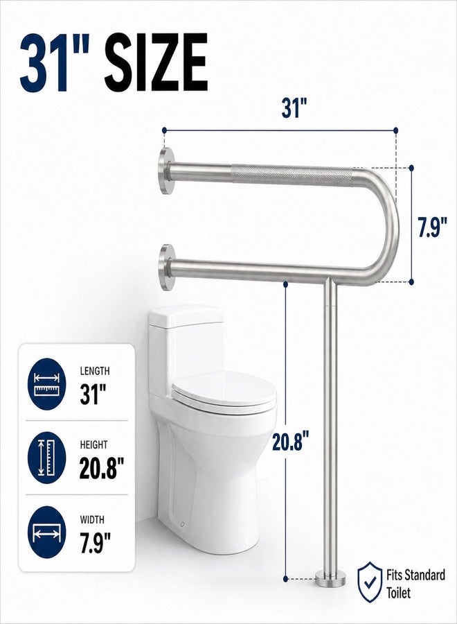 Bmoytu Toilet Grab Bar with Leg, Floor Mounted Knurled Safety Rail, Heavy Duty Brushed Nickel Stainless Steel Support Handle, Bathroom Stand Assist, Non-Slip Mobility Aid for Elderly, Disabled, 31 Inch - Image 5