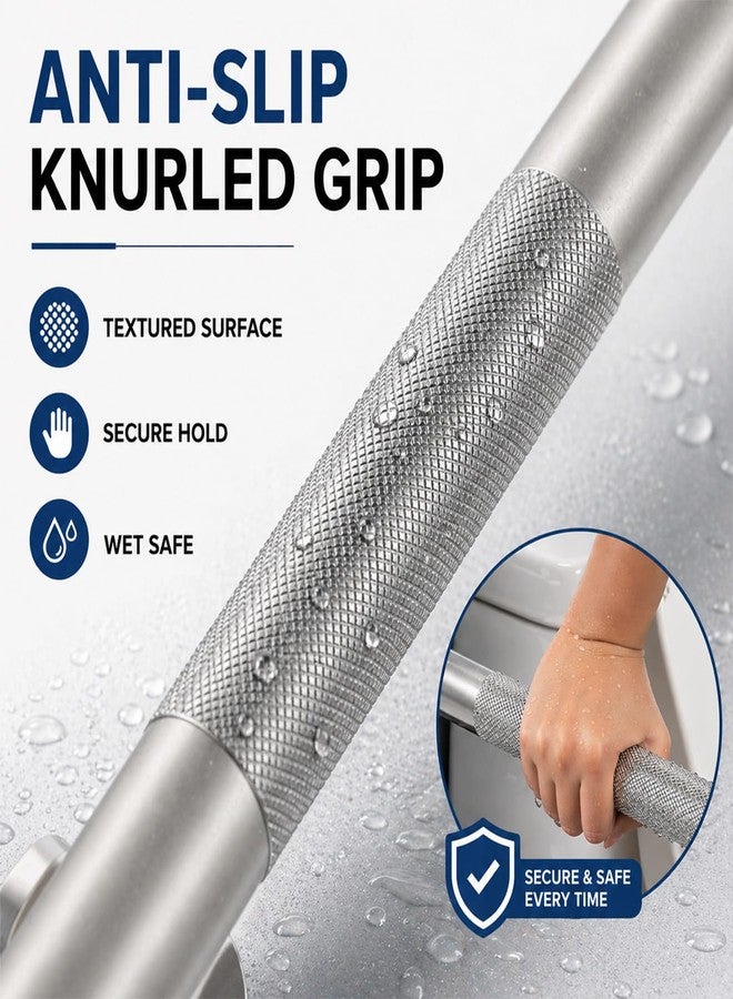 Bmoytu Toilet Grab Bar with Leg, Floor Mounted Knurled Safety Rail, Heavy Duty Brushed Nickel Stainless Steel Support Handle, Bathroom Stand Assist, Non-Slip Mobility Aid for Elderly, Disabled, 31 Inch - Image 3
