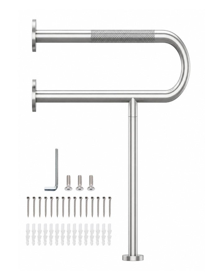 Bmoytu Toilet Grab Bar with Leg, Floor Mounted Knurled Safety Rail, Heavy Duty Brushed Nickel Stainless Steel Support Handle, Bathroom Stand Assist, Non-Slip Mobility Aid for Elderly, Disabled, 31 Inch - Image 1