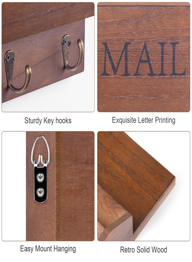DLQuarts Mail Organizer with Key Holder for Wall Decorative Mail Sorter Wall Mounted, Wooden Mail Holder with 3 Hooks, Dark Brown, for Christmas Gift - Image 4