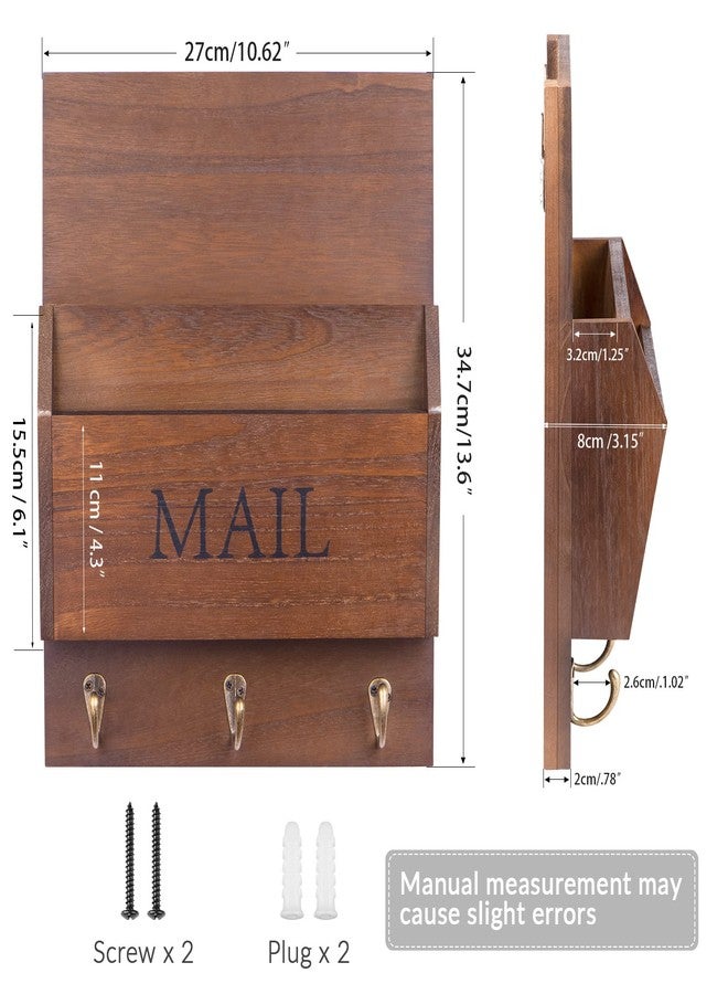DLQuarts Mail Organizer with Key Holder for Wall Decorative Mail Sorter Wall Mounted, Wooden Mail Holder with 3 Hooks, Dark Brown, for Christmas Gift - Image 5