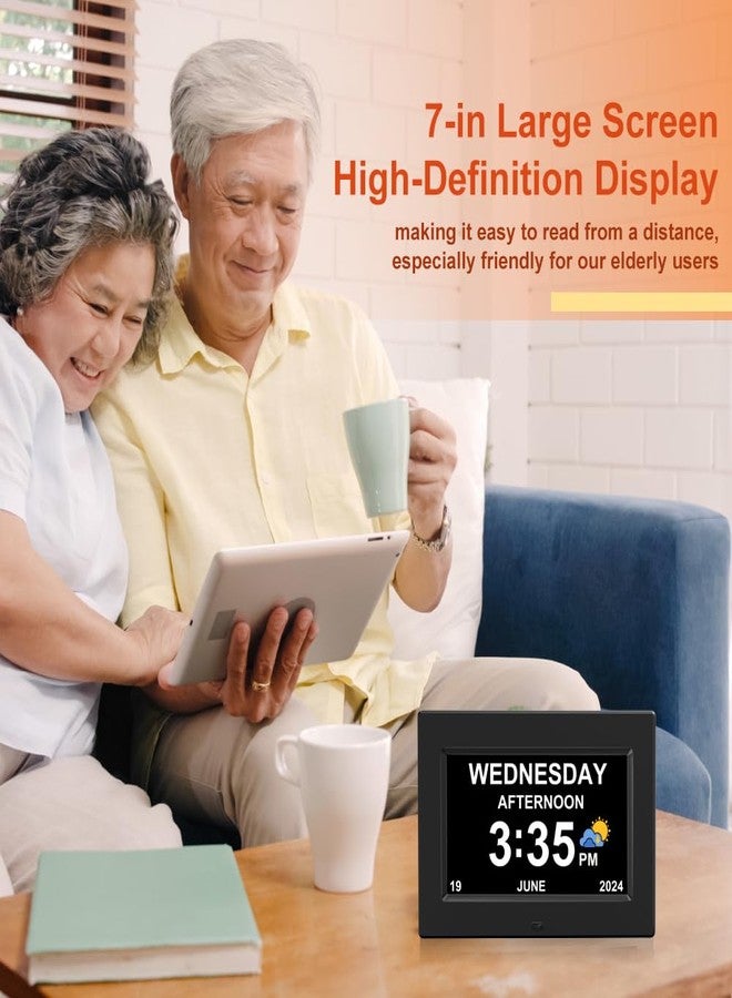 AINFTIME - Digital Clock with Date and Day of the Week for Elderly, 12 Alarms, Medication Reminder, Dementia, Alzheimers, Calendar with Extra Large Display (7" Black) - Image 3