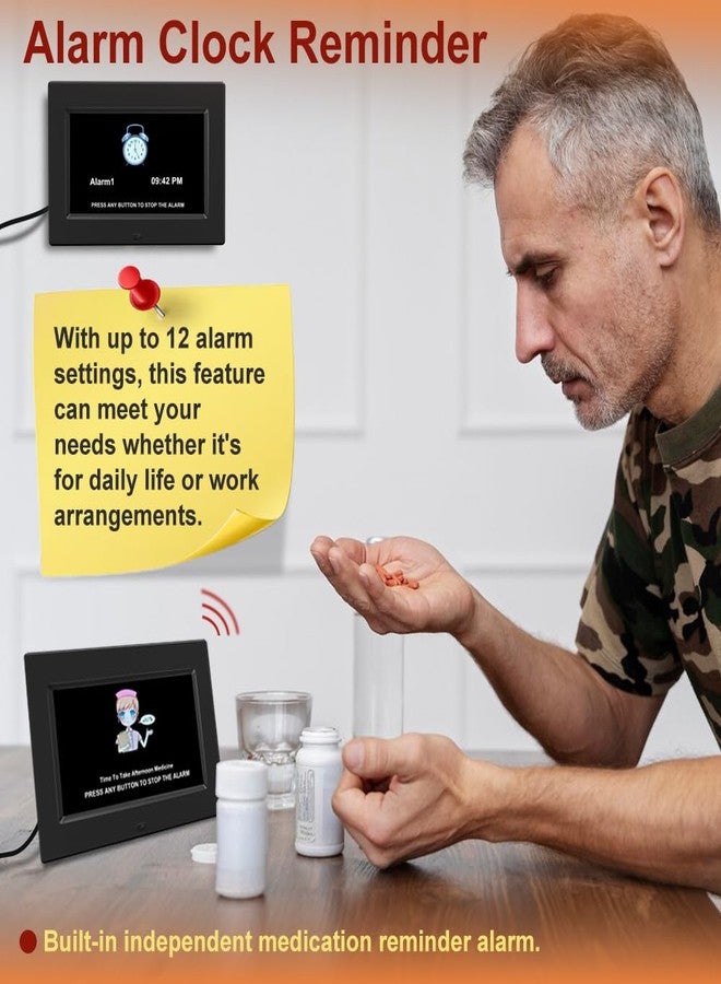 AINFTIME - Digital Clock with Date and Day of the Week for Elderly, 12 Alarms, Medication Reminder, Dementia, Alzheimers, Calendar with Extra Large Display (7" Black) - Image 4