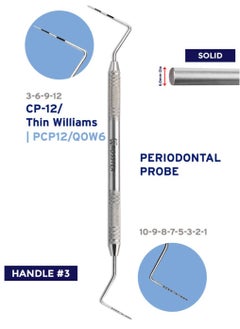 Crosstex Dental Instruments Periodontal Probe CP-12/Thin Williams Double Ended Solid Handle 