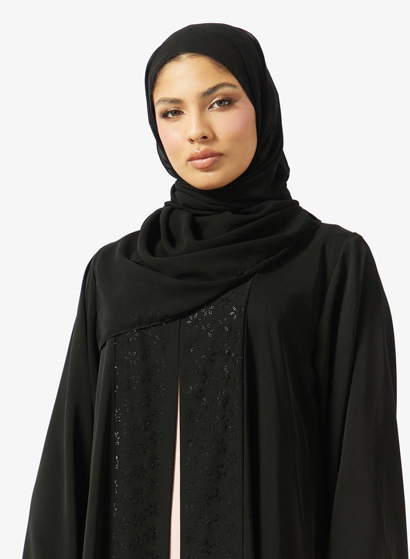 hayas closet Floral Embellished Loose Fit High Neck Abaya - Image 5