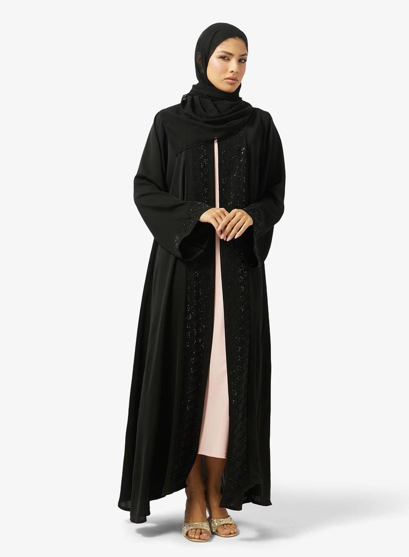 hayas closet Floral Embellished Loose Fit High Neck Abaya - Image 2