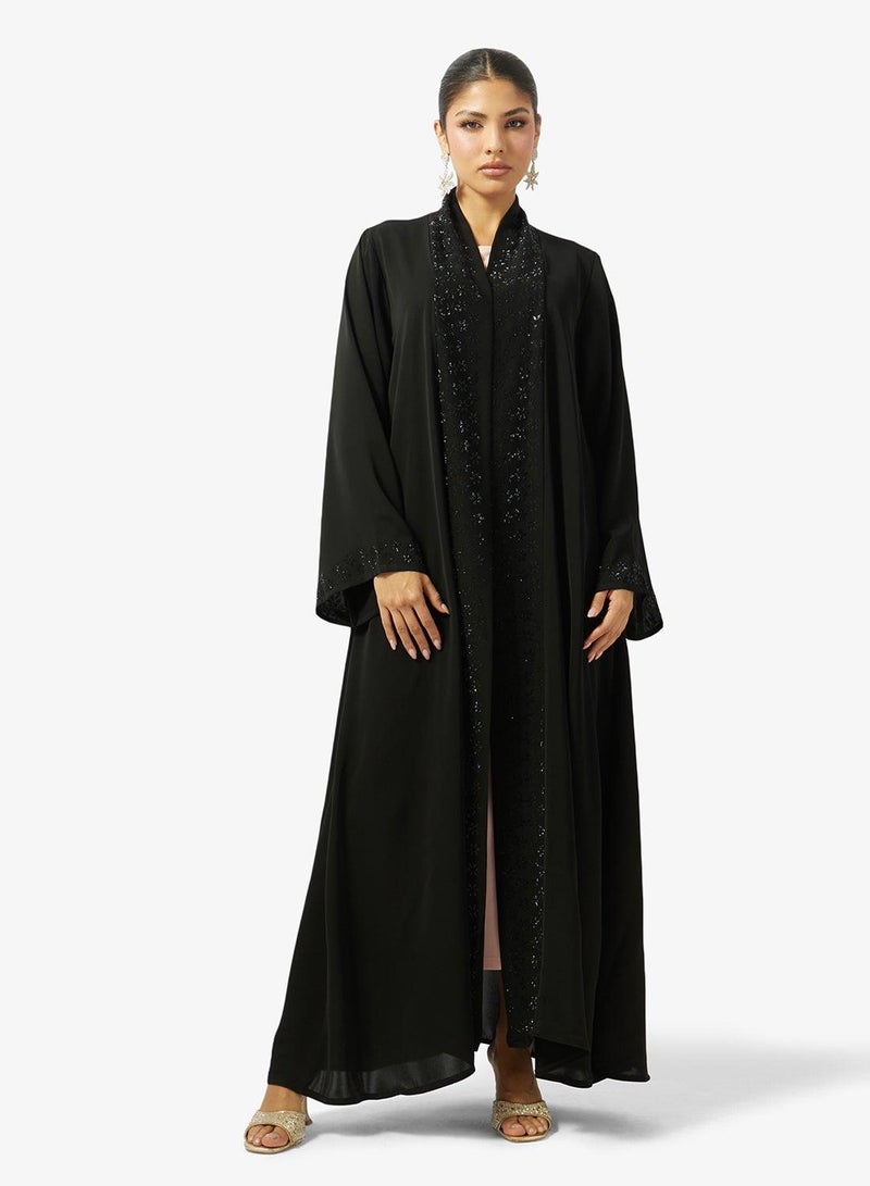 hayas closet Floral Embellished Loose Fit High Neck Abaya - Image 4