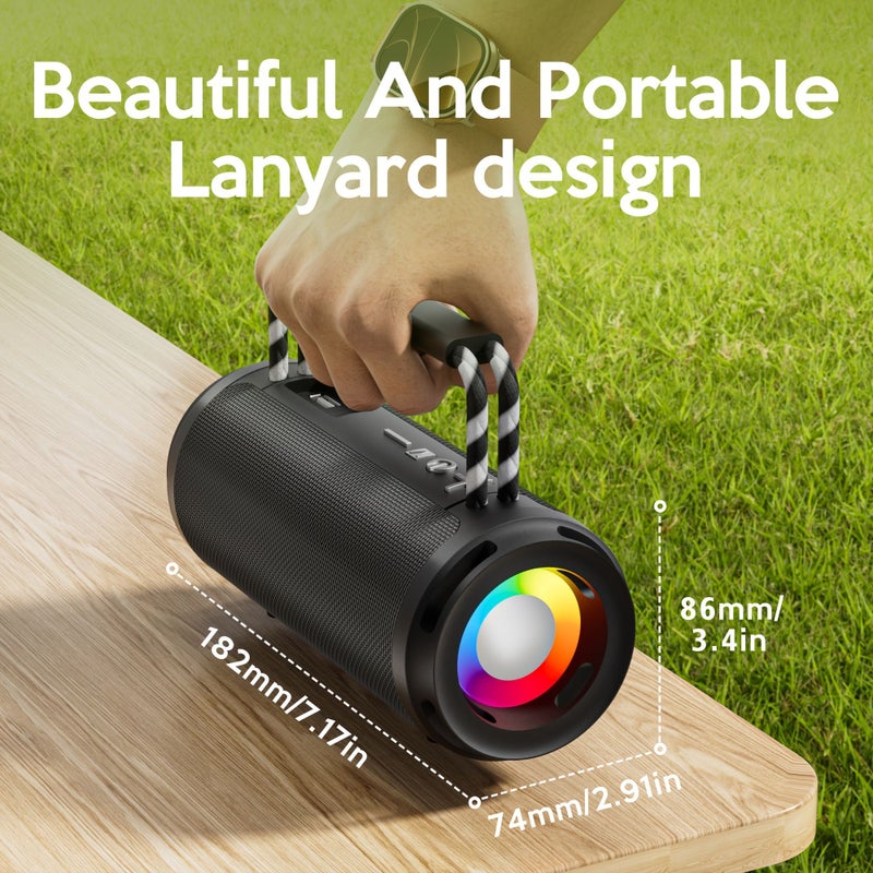 مكبر صوت محمول بلوتوث أزرق مع حزام عنق RGB 4 أنماط، يدعم USB وبطاقة TF ومدخل AUX ومنفذ Type-C - Image 2
