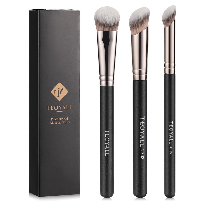 TEOYALL Contour Conceal Brush Set 3PCS Angled Synthetic Under Eye Concealer Brush for Blending Setting Buffing with Liquid Cream and Powder Cosmetic 270S370SAngled