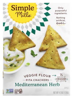 Simple Mills Veggie Flour Pita Crackers Mediterranean Herb 4.25 oz (120 g) 