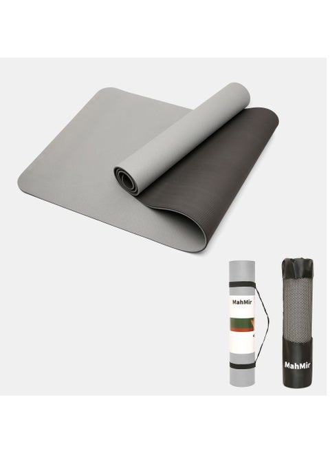 Yoga Mat Anti Slip Exercise Mat With Carrying Bag Fitness Mat For Pilates 183Cmx61Cmx6Mm Thickness For Woman Man Beginners (Dark Grey + Black)