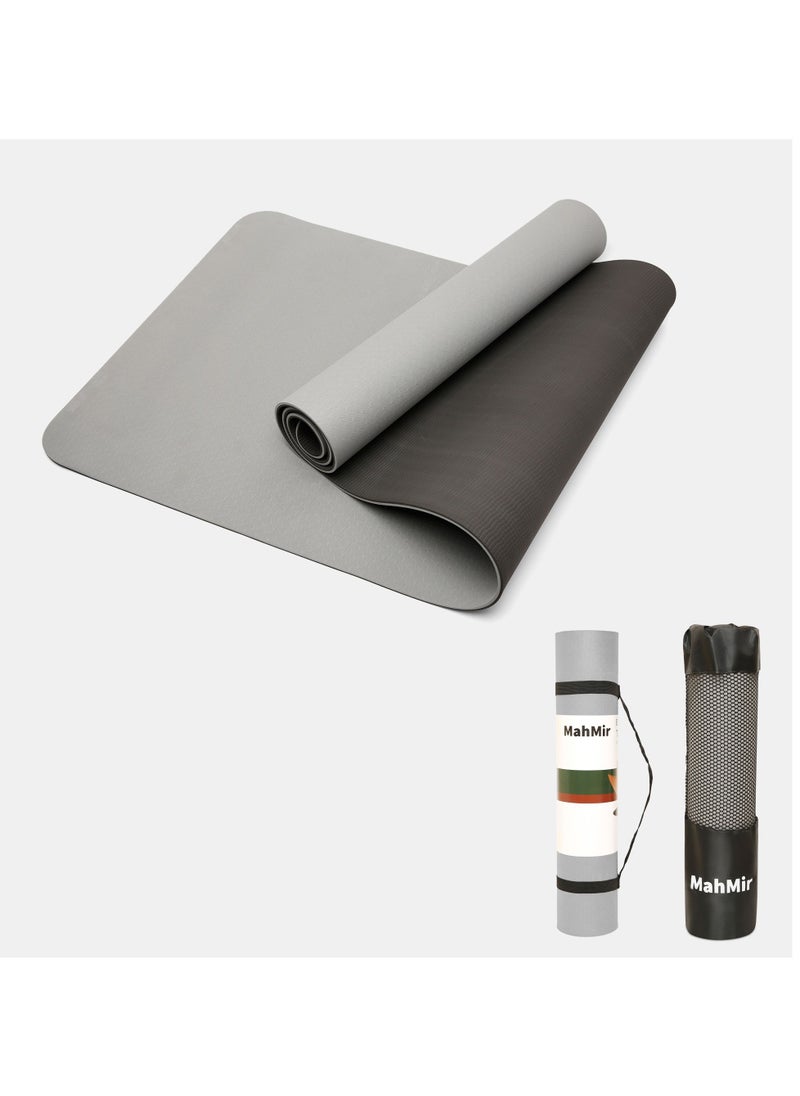 MahMir - Yoga Mat Anti Slip Exercise Mat With Carrying Bag Fitness Mat For Pilates 183Cmx61Cmx6Mm Thickness For Woman Man Beginners (Dark Grey + Black) - Image 1