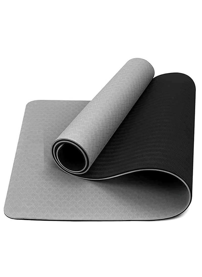 MahMir - Yoga Mat Anti Slip Exercise Mat With Carrying Bag Fitness Mat For Pilates 183Cmx61Cmx6Mm Thickness For Woman Man Beginners (Dark Grey + Black) - Image 1