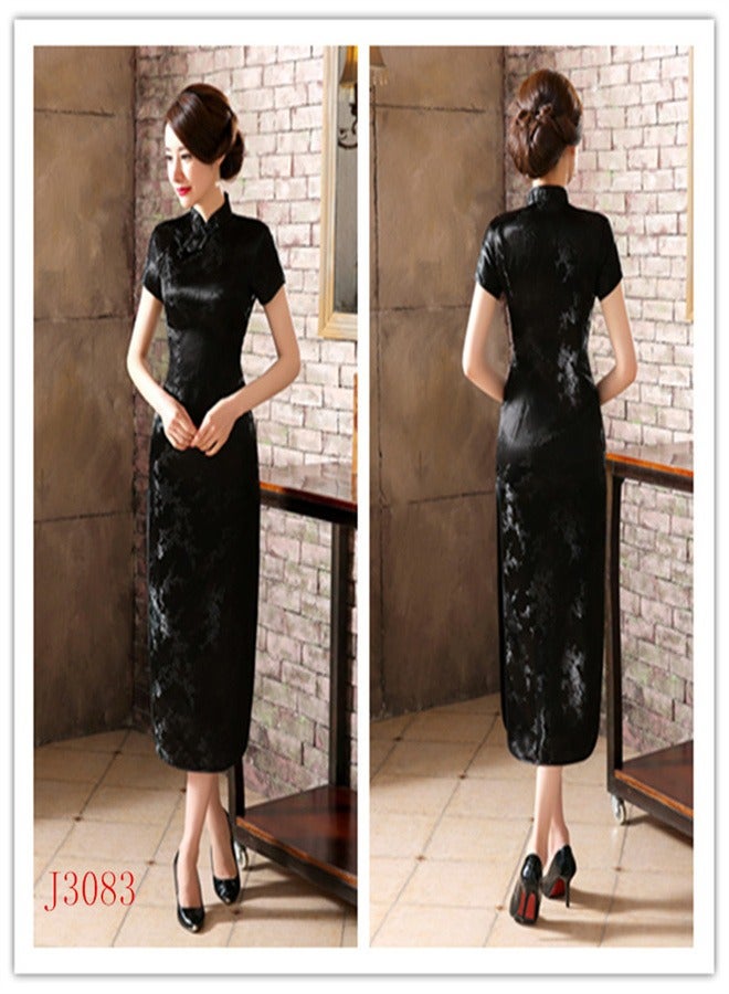 A Plum Blossom Short Sleeved Long Skirt Black  - Image 2