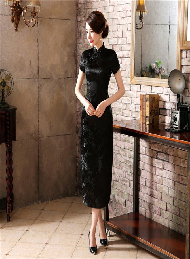 A Plum Blossom Short Sleeved Long Skirt Black  - Image 3