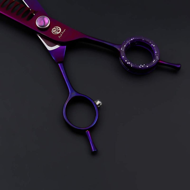 Purple Dragon 7.0" Purple Downward Curved Pet Grooming Curved Scissors/Chunker Shear with Adjustment Screw- Perfect for Professional Pet Groomer - Image 4