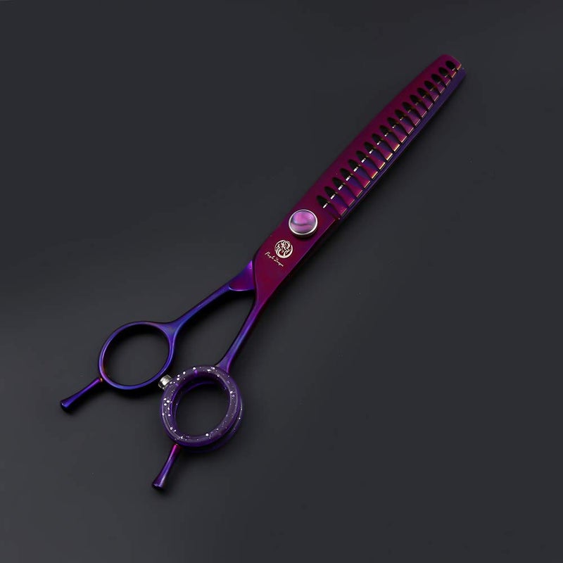 Purple Dragon 7.0" Purple Downward Curved Pet Grooming Curved Scissors/Chunker Shear with Adjustment Screw- Perfect for Professional Pet Groomer - Image 2