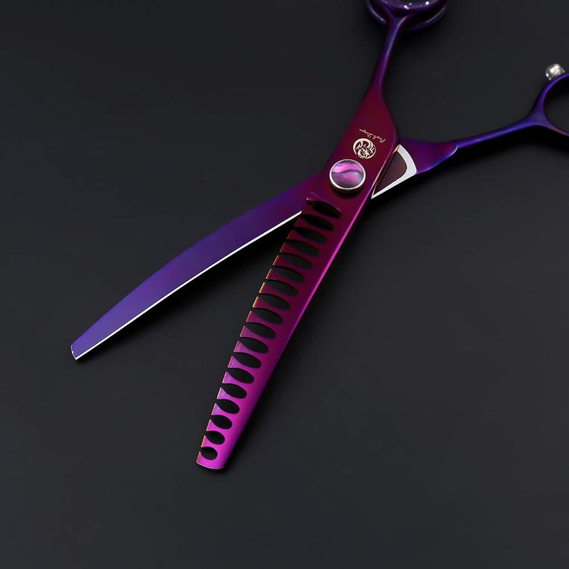 Purple Dragon 7.0" Purple Downward Curved Pet Grooming Curved Scissors/Chunker Shear with Adjustment Screw- Perfect for Professional Pet Groomer - Image 5