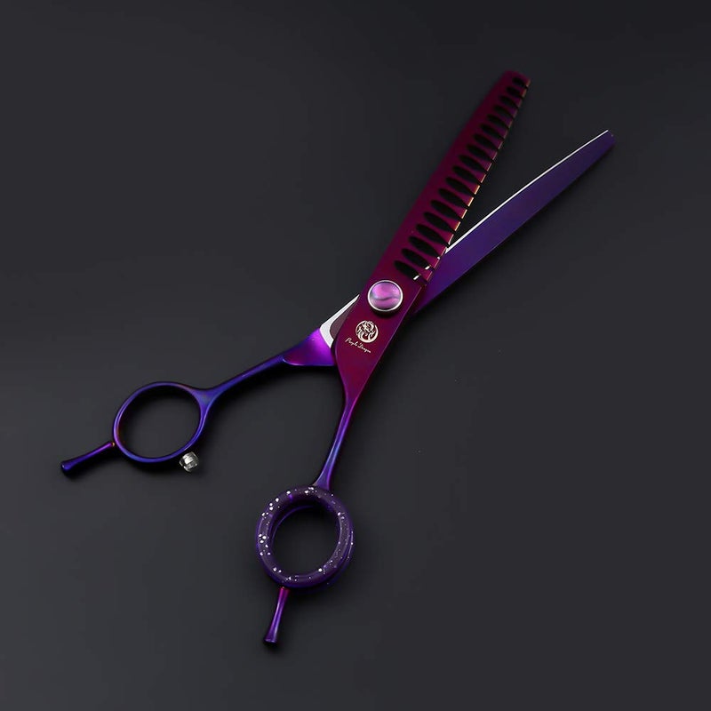 Purple Dragon 7.0" Purple Downward Curved Pet Grooming Curved Scissors/Chunker Shear with Adjustment Screw- Perfect for Professional Pet Groomer - Image 3