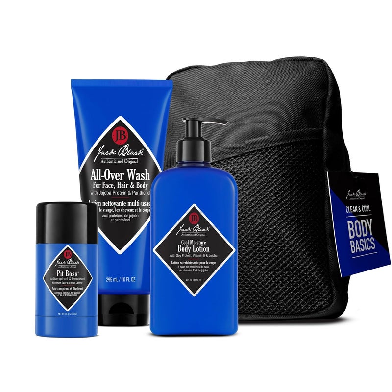 Jack Black All-Over Clean & Cool Body Basics Body Collection Set for Men â€“ Multi-Purpose Mens Body Wash, Pit Boss Men's Deodorant, Body Lotion, Grooming Kit - Image 1